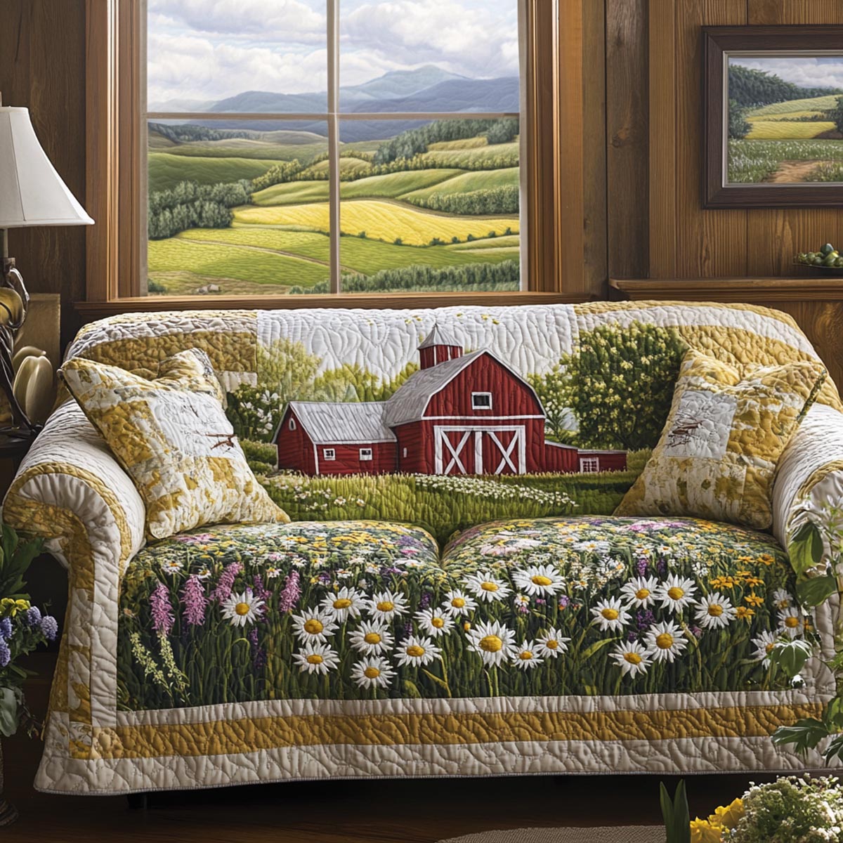 Farmhouse Bloom Quilted Sofa Cover NCU0DV9296