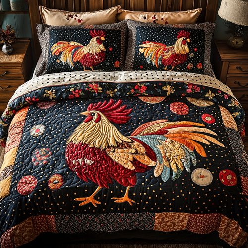 Farmhouse Rooster 3-Piece Quilted Bedding Set NCU0VH3059