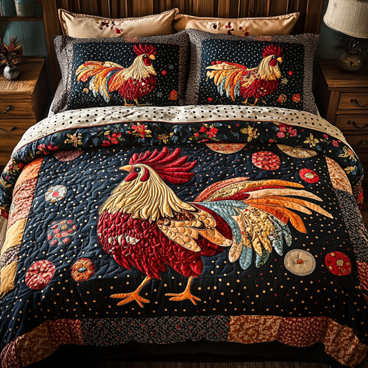 Farmhouse Rooster 3-Piece Quilted Bedding Set NCU0VH3059