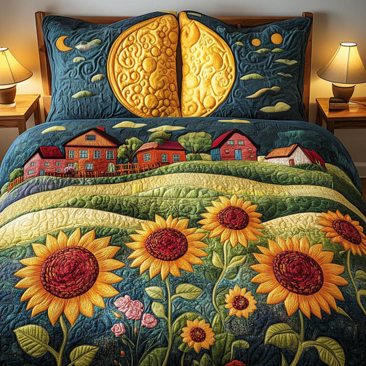 Farmhouse Sunflower Dream 3-Piece Quilted Bedding Set NCU0NT4380