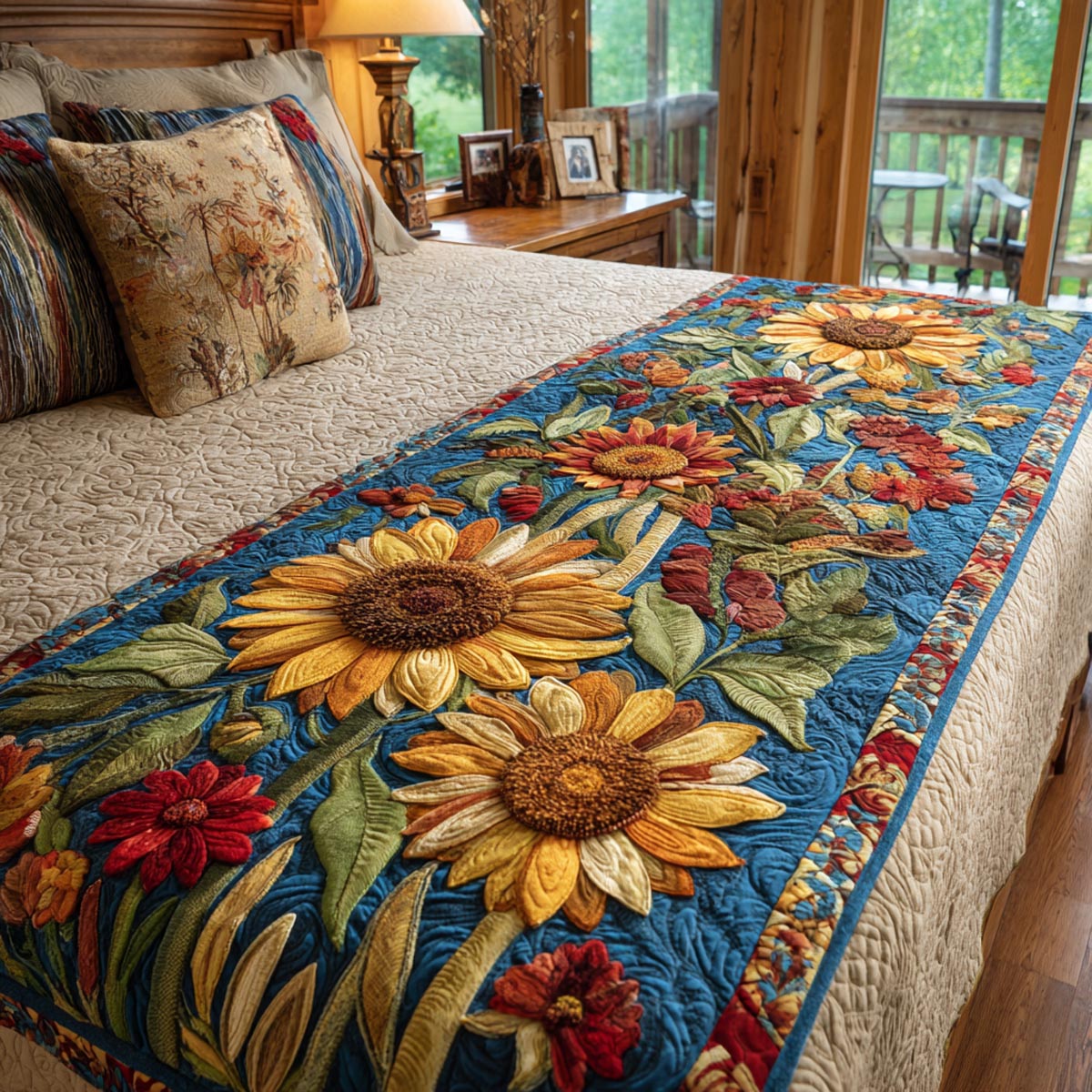 Farmhouse Sunflower Quilted Bed Runner NCU0DV9482