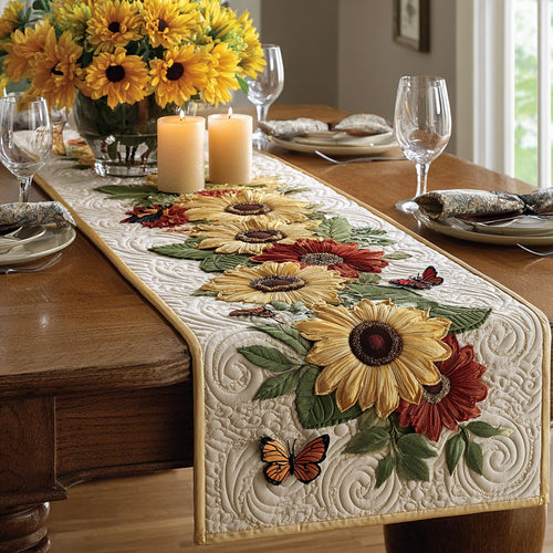 Farmhouse Sunflower Quilted Table Runner NCU0DV9447