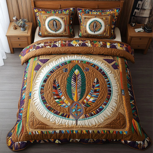 Feather Circle 3-Piece Quilted Bedding Set NCU0PT7380