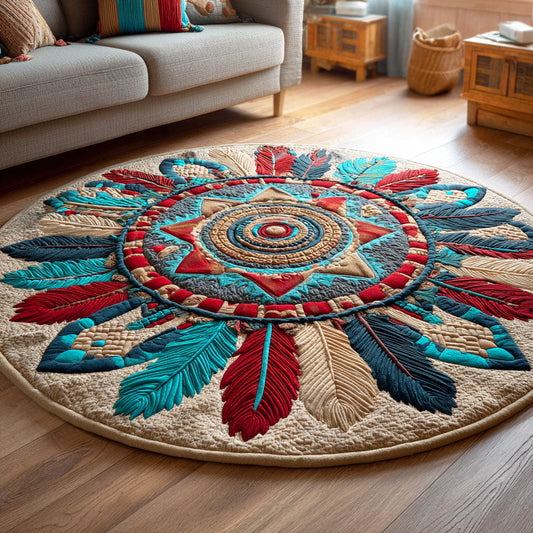 Feather Circle Quilted Round Mat NCU0TD447