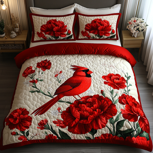 Feathered Blossom 3-Piece Quilted Bedding Set NCU0DV5034