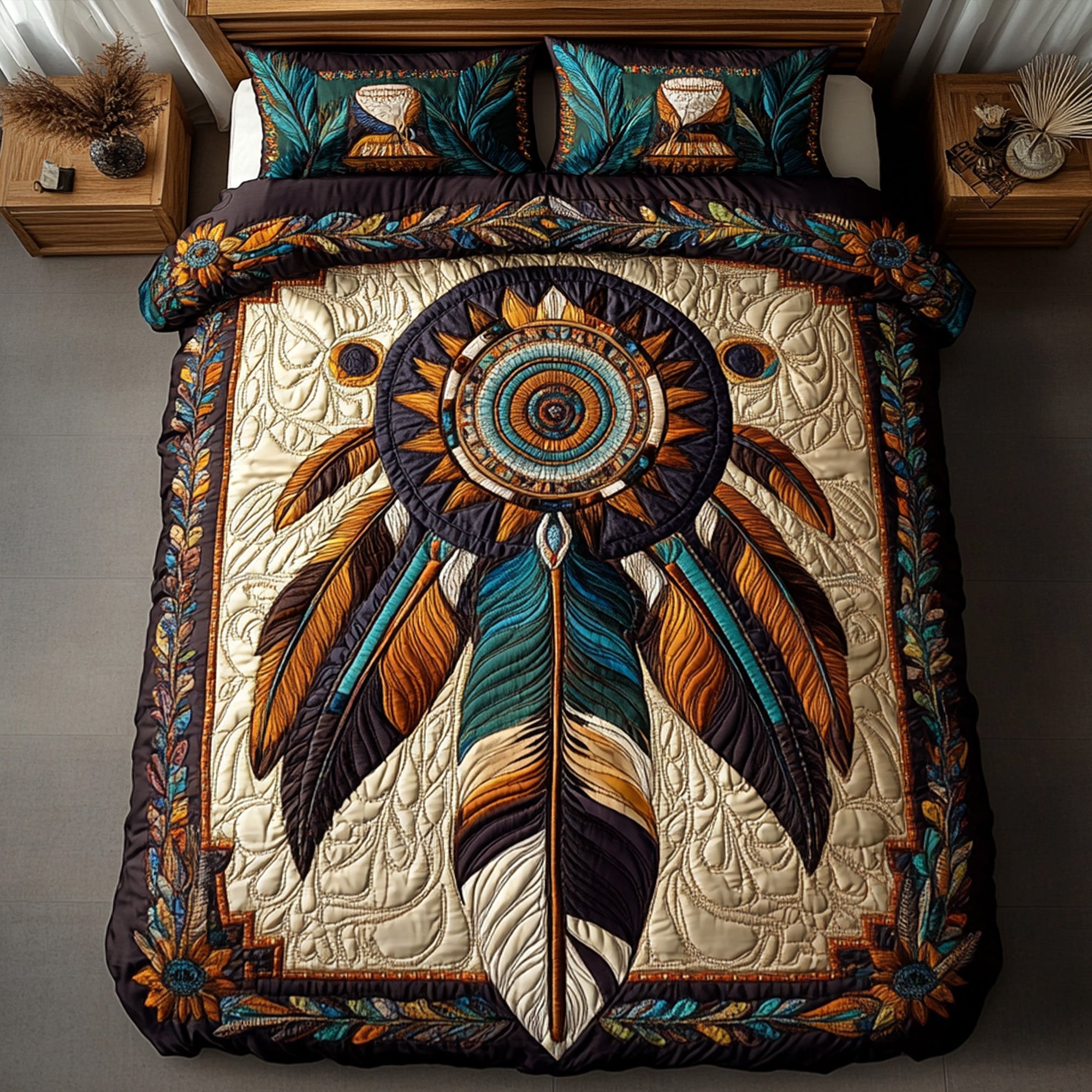 Feathered Harmony 3-Piece Quilted Bedding Set NCU0PT3012 – Vantique