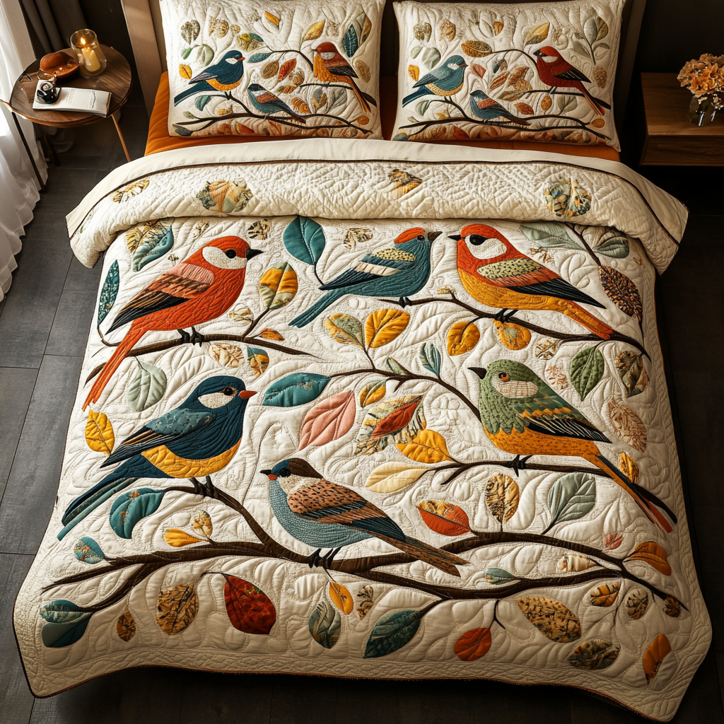 Feathered Harmony 3-Piece Quilted Bedding Set NCU0VH1100