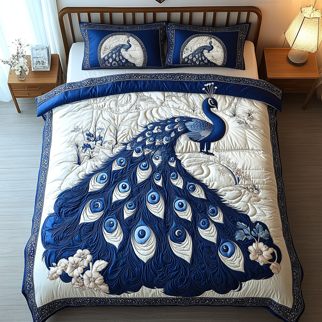 Feathered Jewel 3-Piece Quilted Bedding Set NCU0DK5359