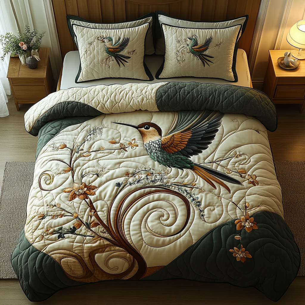 Feathered Grace 3-Piece Quilted Bedding Set NCU0NVH052
