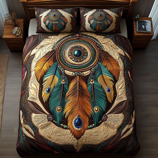 Feathered Jewel Tones 3-Piece Quilted Bedding Set NCU0PT3830