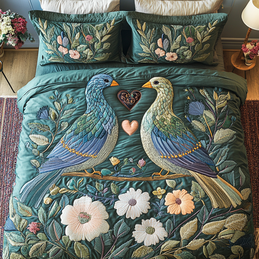 Feathered Love 3-Piece Quilted Bedding Set NCU0VH3318