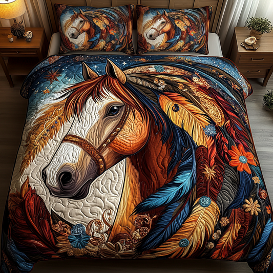 Feathered Mane 3-Piece Quilted Bedding Set NCU0VH994