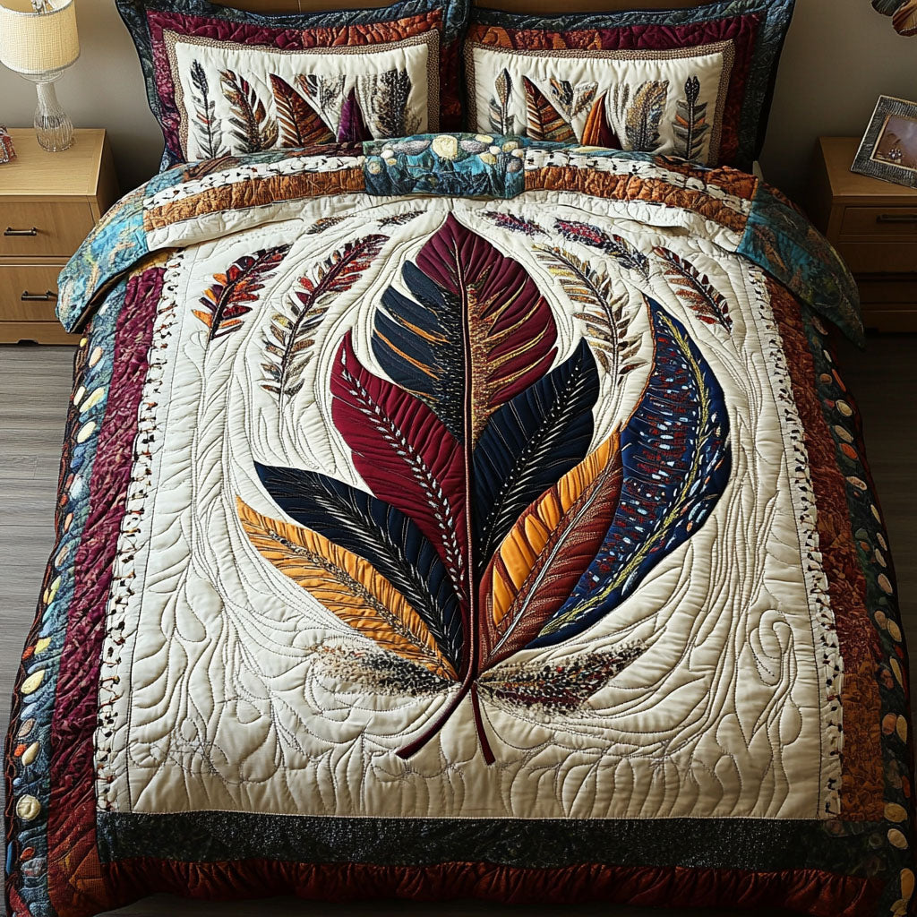 Feathered Peace 3-Piece Quilted Bedding Set NCU0PT7386