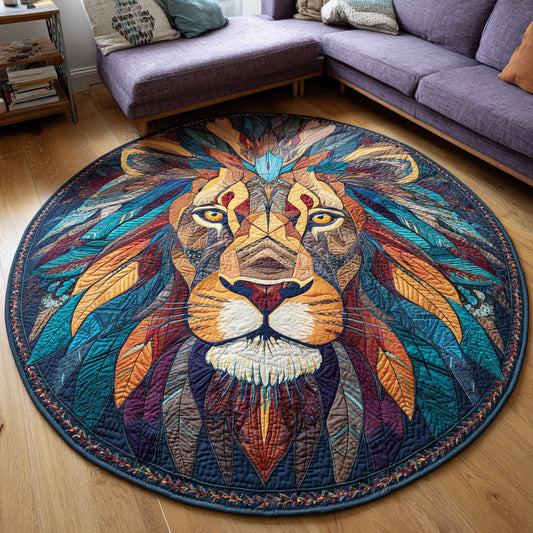 Feathered Tribal Lion Quilted Round Mat NCU0HH574