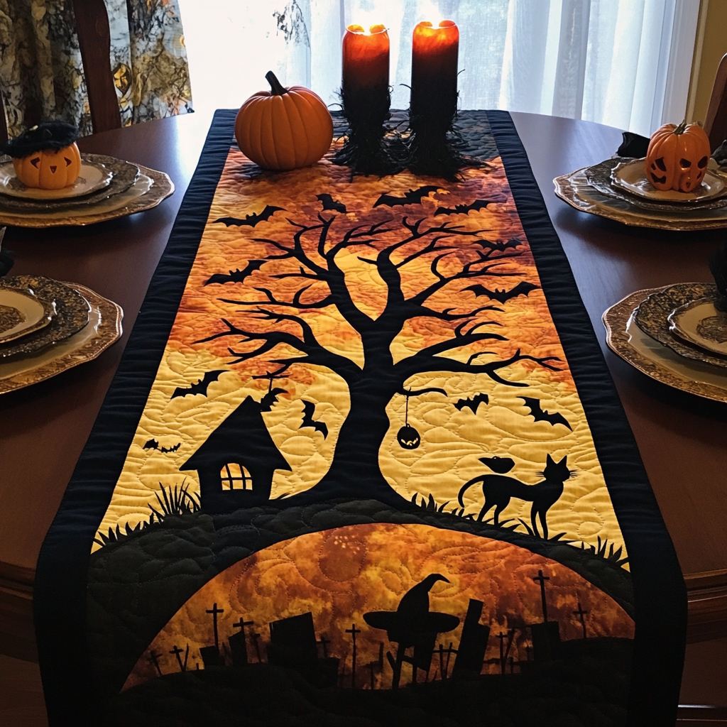 Feline Moon Rise Quilted Table Runner NCU0DV459