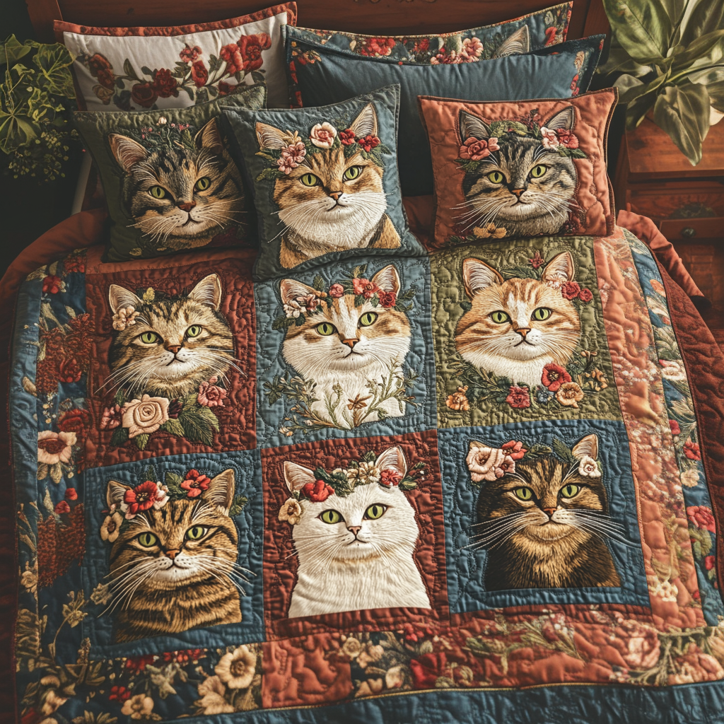 Feline Charm 3-Piece Quilted Bedding Set NCU0VH4293