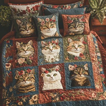 Feline Charm 3-Piece Quilted Bedding Set NCU0VH4293