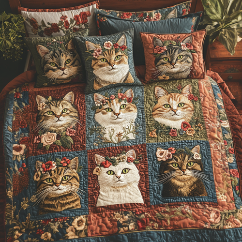 Feline Charm 3-Piece Quilted Bedding Set NCU0VH4293
