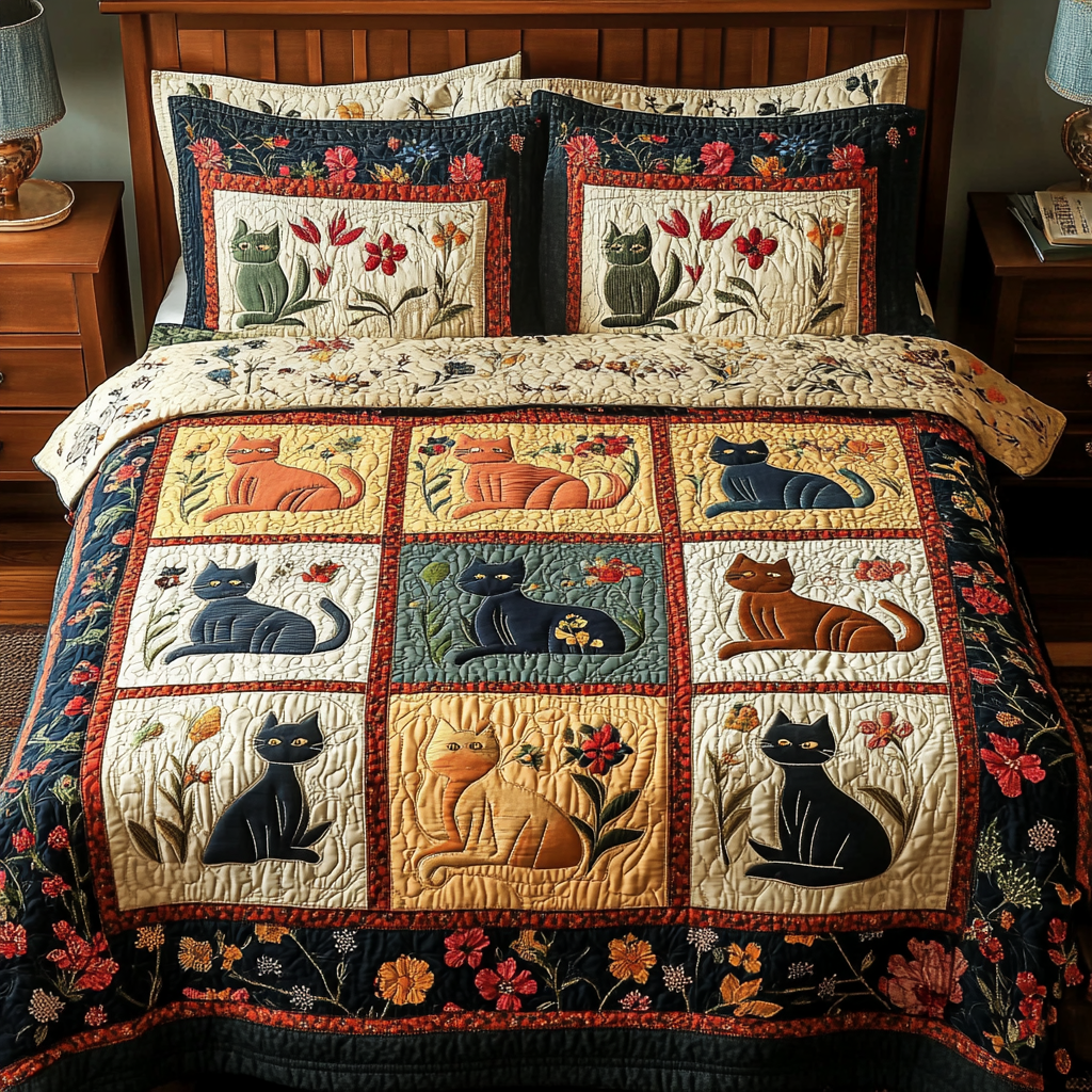 Feline Comfort 3-Piece Quilted Bedding Set NCU0VH3644