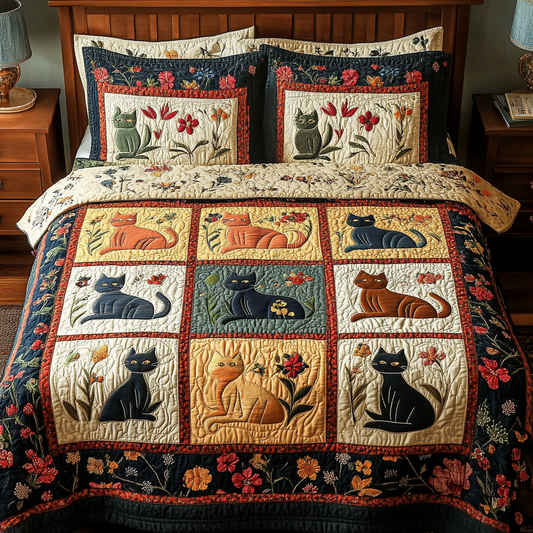 Feline Comfort 3-Piece Quilted Bedding Set NCU0VH3644