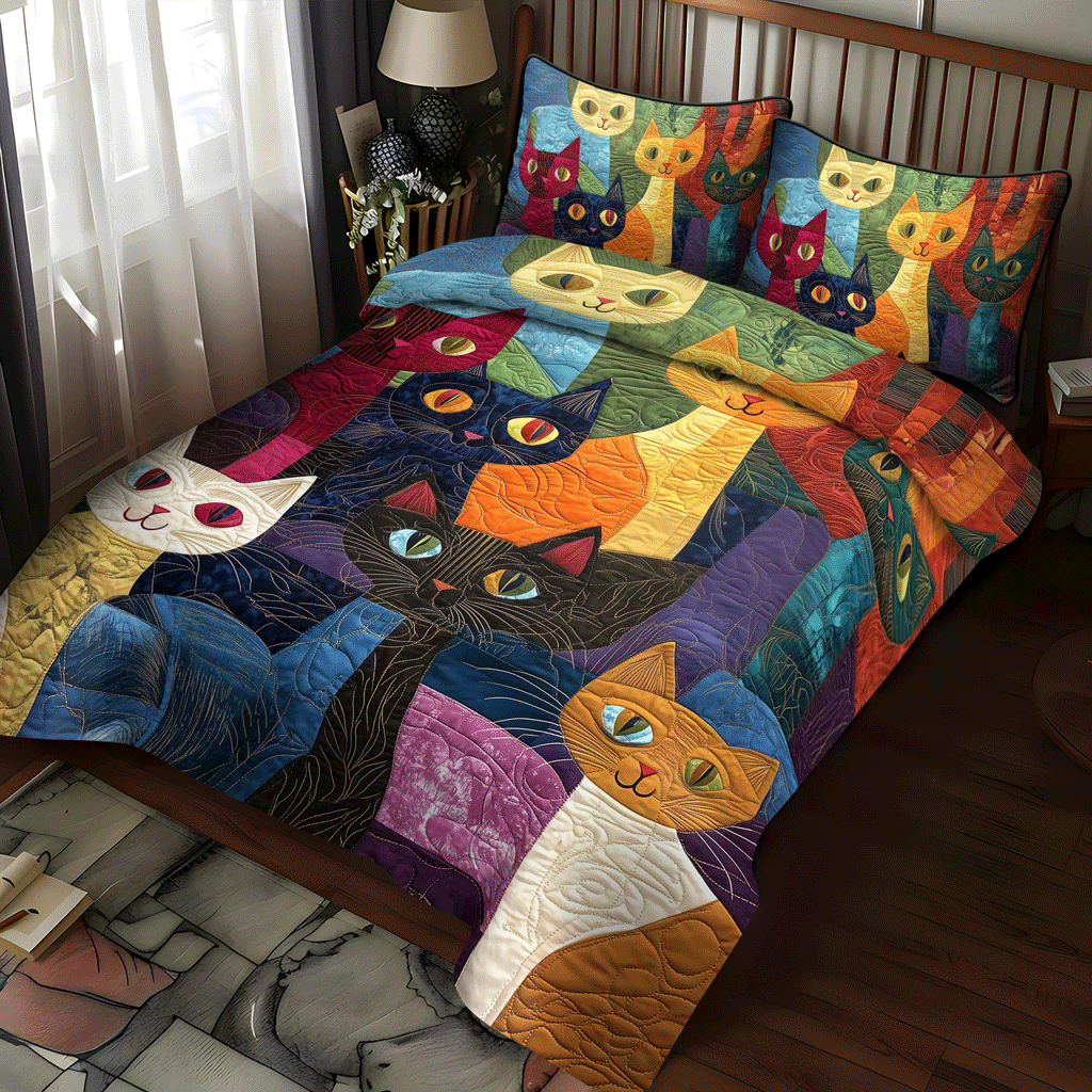 Feline Fantasy 3-Piece Quilted Bedding Set NCU0TL1071
