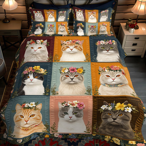 Feline Flower 3-Piece Quilted Bedding Set NCU0TL1192