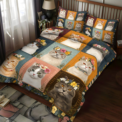 Feline Flower 3-Piece Quilted Bedding Set NCU0TL1192