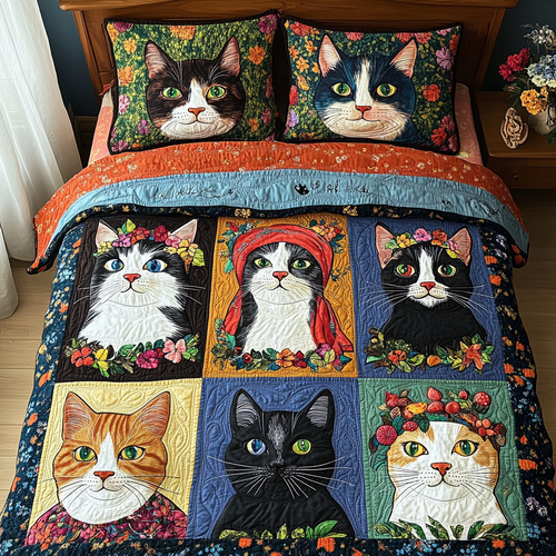 Feline Frolic 3-Piece Quilted Bedding Set NCU0DV4211