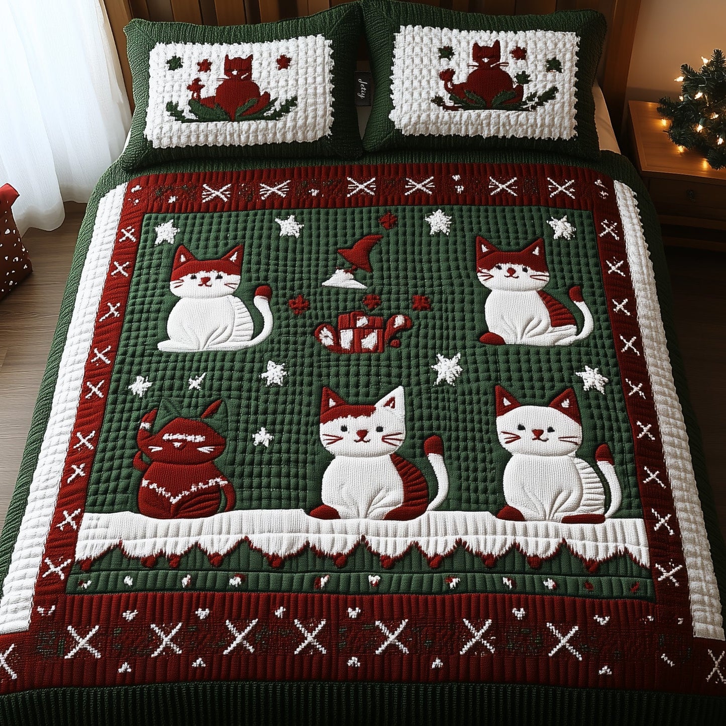 Feline Frost Fest 3-Piece Quilted Bedding Set NCU0PT2138