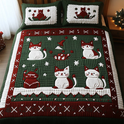 Feline Frost Fest 3-Piece Quilted Bedding Set NCU0PT2138