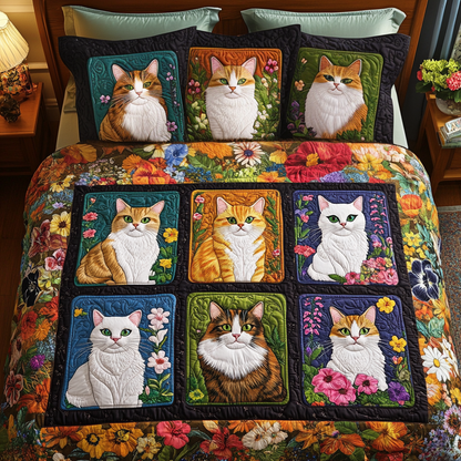 Feline Garden 3-Piece Quilted Bedding Set NCU0VH5036