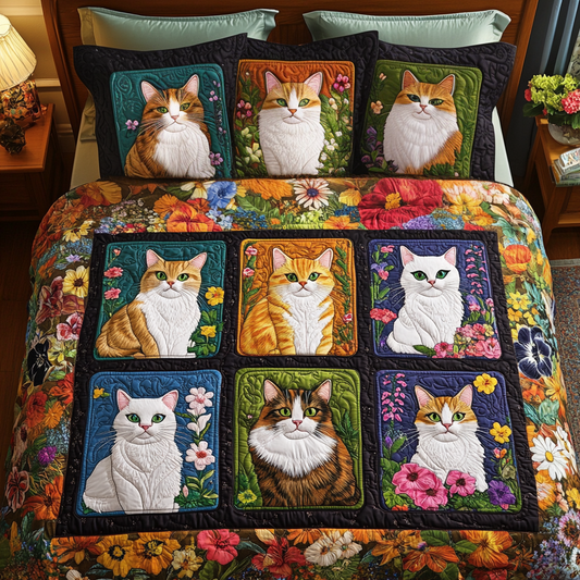 Feline Garden 3-Piece Quilted Bedding Set NCU0VH5036