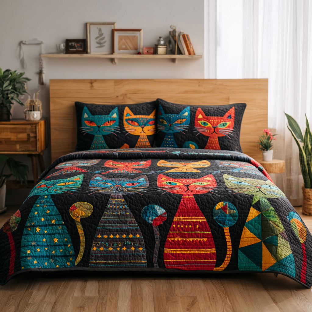 Feline Garden 3-Piece Quilted Bedding Set NCU0VL3187