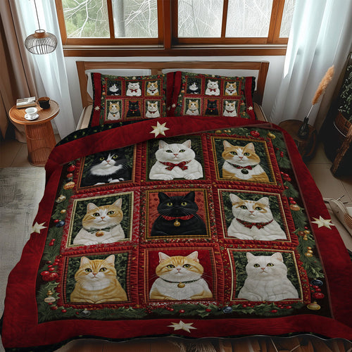 Feline Holiday Spirit 3-Piece Quilted Bedding Set NCU0TL1767