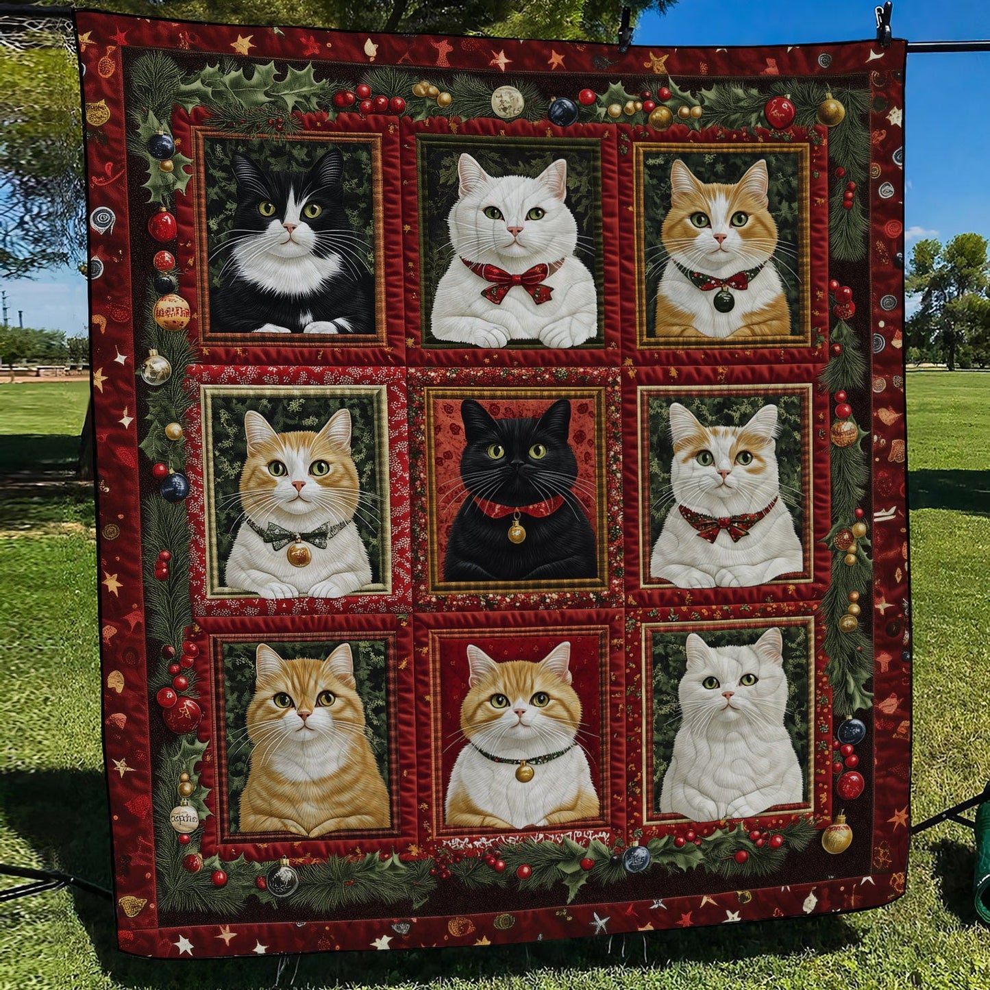 Feline Holiday Spirit Quilted Blanket NCU0TL1695