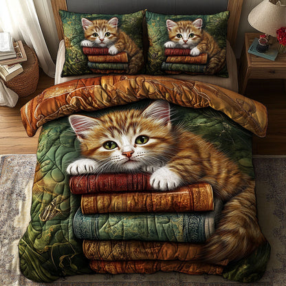 Feline Library 3-Piece Quilted Bedding Set NCU0NT6794