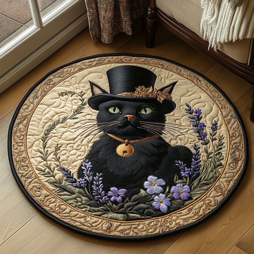 Feline Noir Quilted Round Mat NCU0DV3282