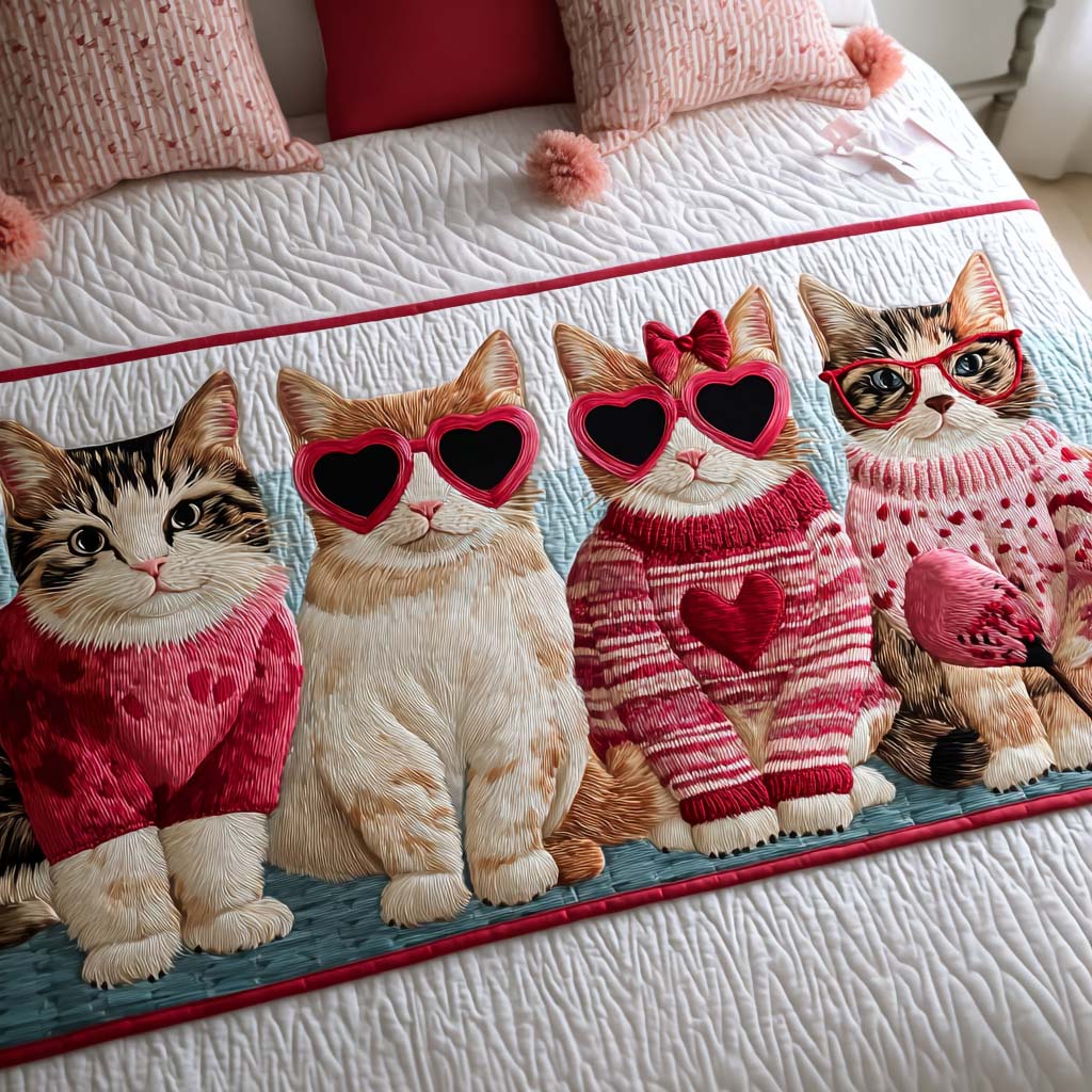 Feline Valentine Quilted Bed Runner NCU0NT11648