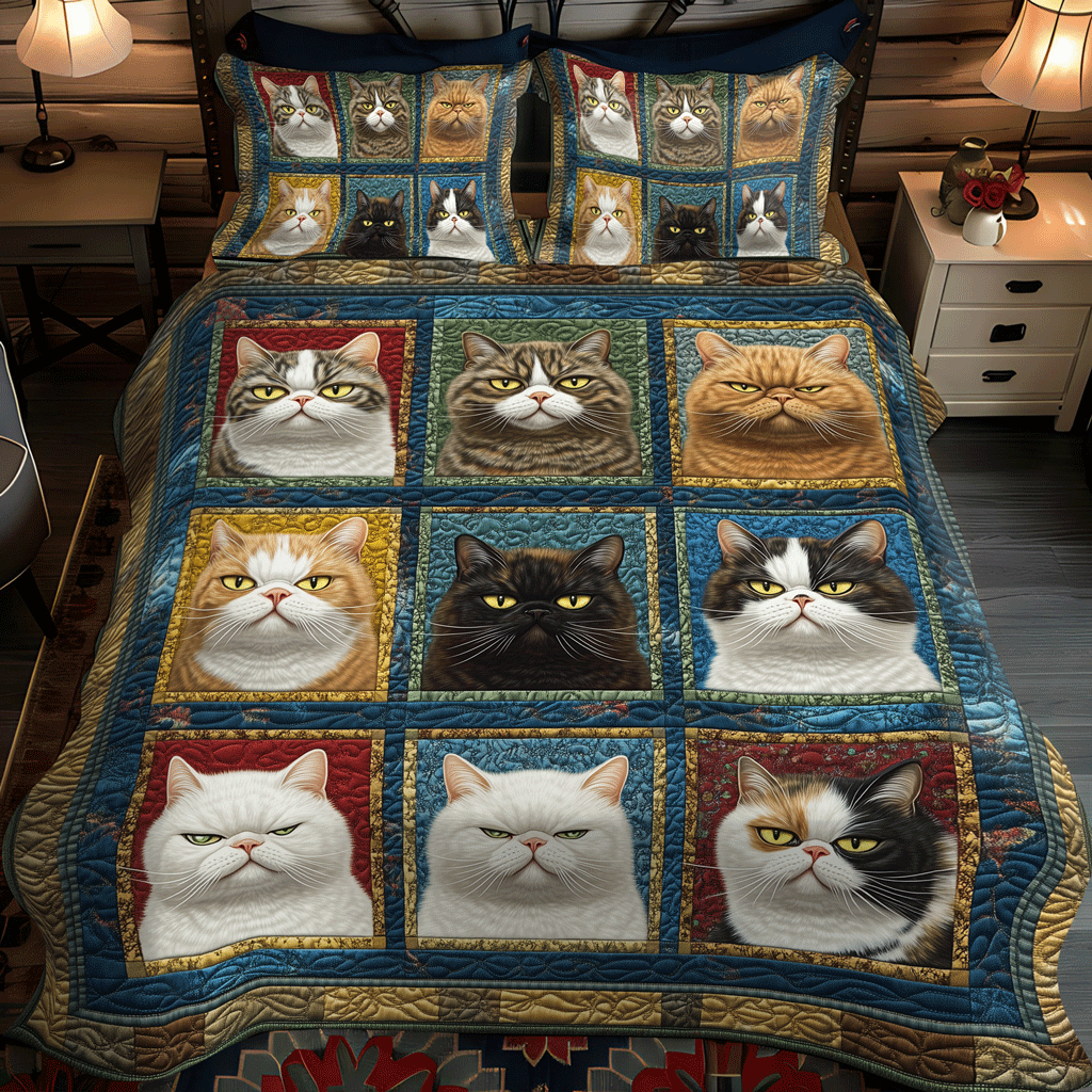 Feline and Fiction 3-Piece Quilted Bedding Set NCU0TL1076