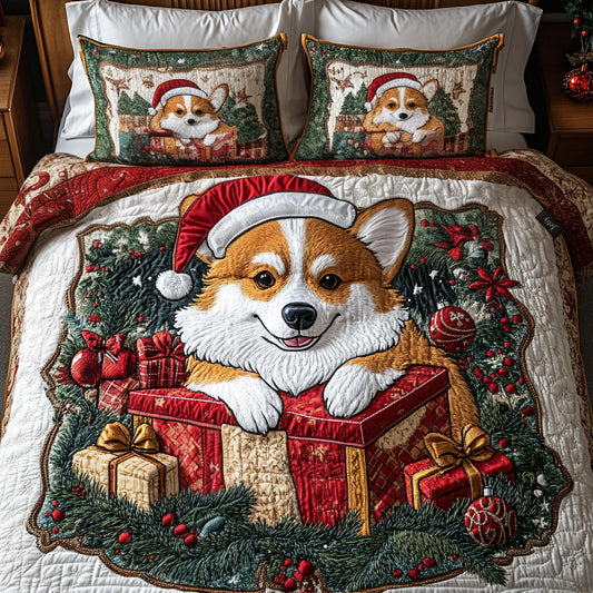 Festive Corgi 3-Piece Quilted Bedding Set NCU0NT2047