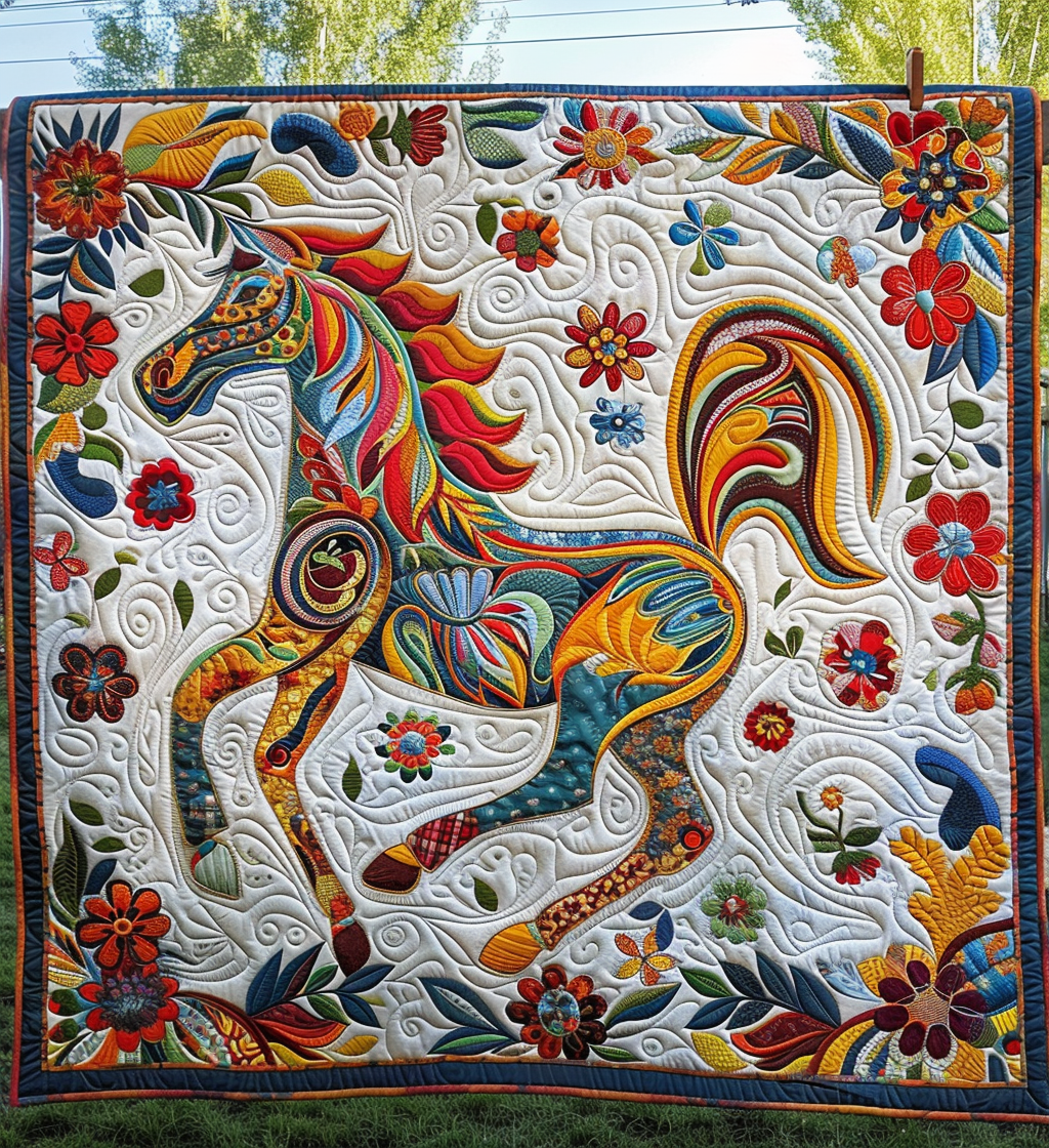 Festive Horse Quilted Blanket NCU0DV354