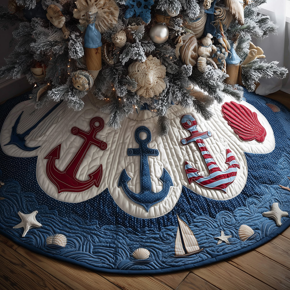 Festive Anchor Coast Christmas Quilted Tree Skirt NCU0TH3678