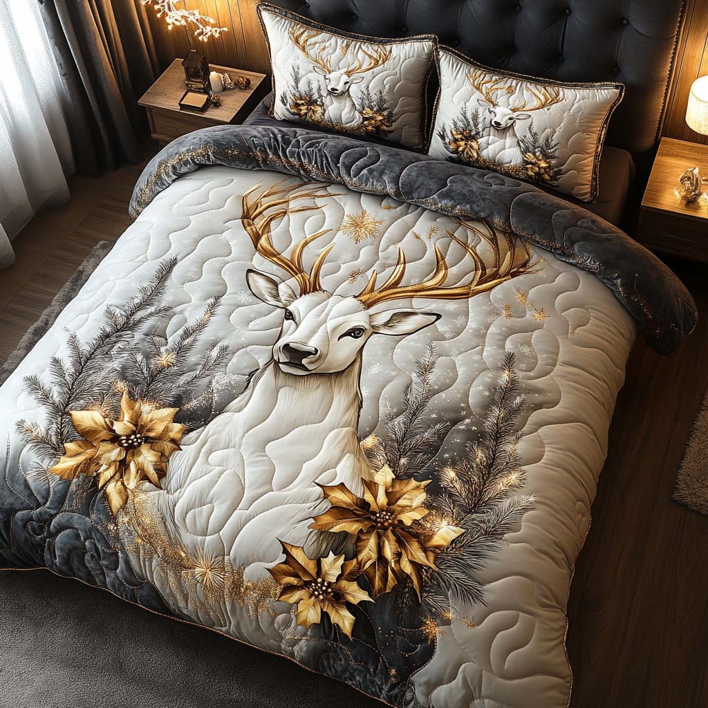 Festive Antler Majesty 3-Piece Quilted Bedding Set NCU0XD199