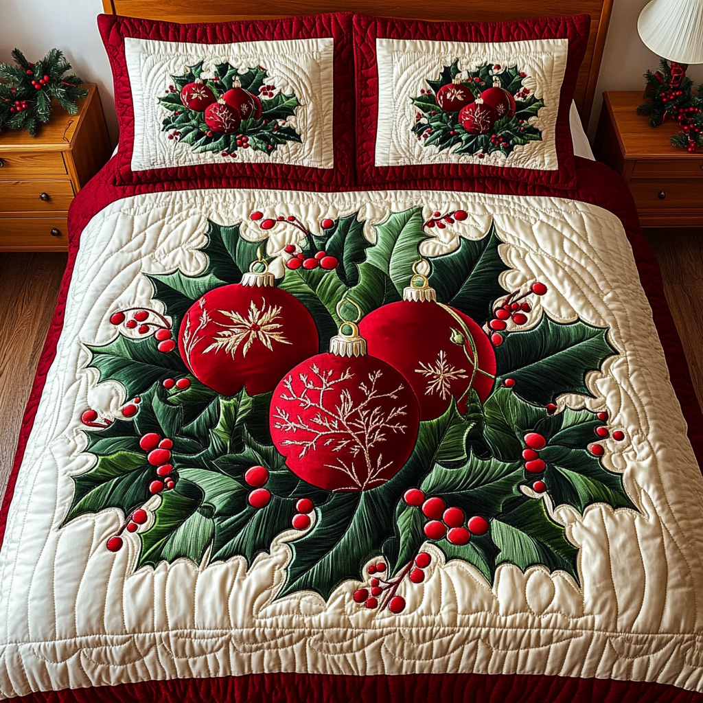 Festive Baubles 3-Piece Quilted Bedding Set NCU0VH399