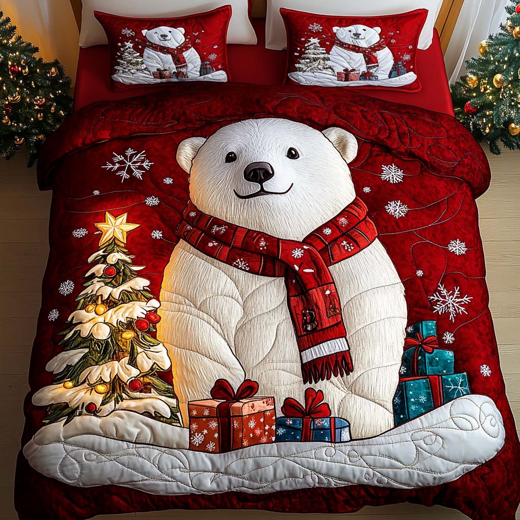 Festive Bears 3-Piece Quilted Bedding Set NCU0NT2378