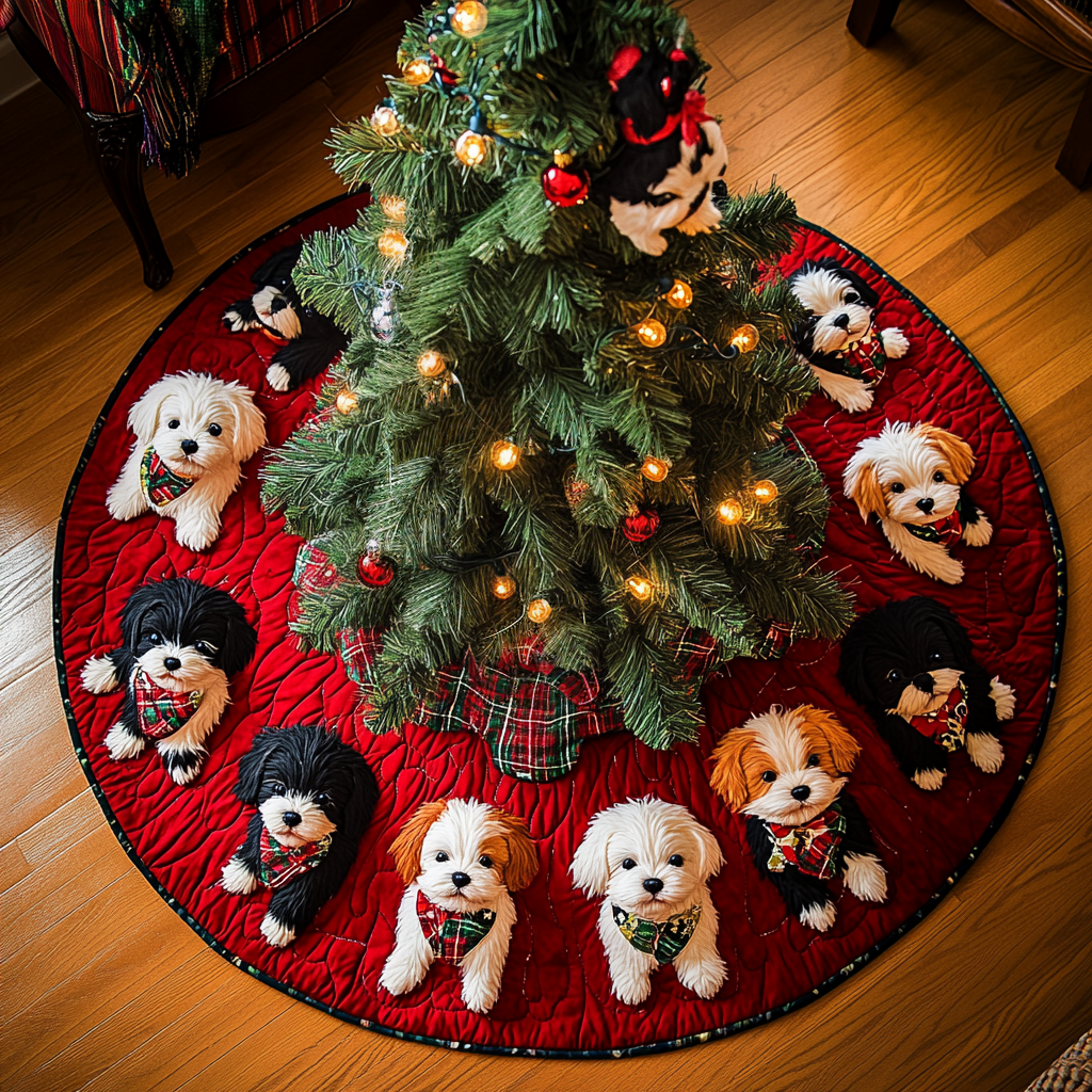 Festive Bichon Blessings Christmas Quilted Tree Skirt NCU0DV1371