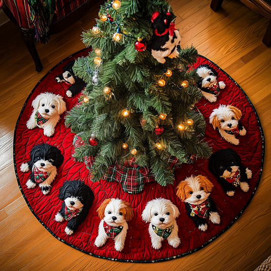 Festive Bichon Blessings Christmas Quilted Tree Skirt NCU0DV1371
