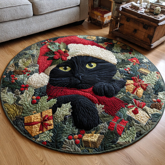 Festive Black Cat Quilted Round Mat NCU0HH635