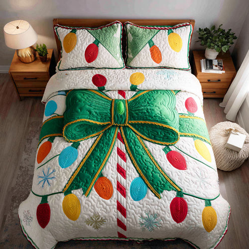 Festive Bow 3-Piece Quilted Bedding Set NCU0TD451