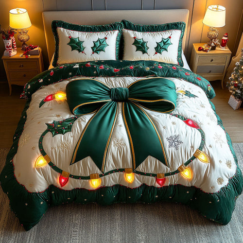 Festive Bow 3-Piece Quilted Bedding Set NCU0TD531